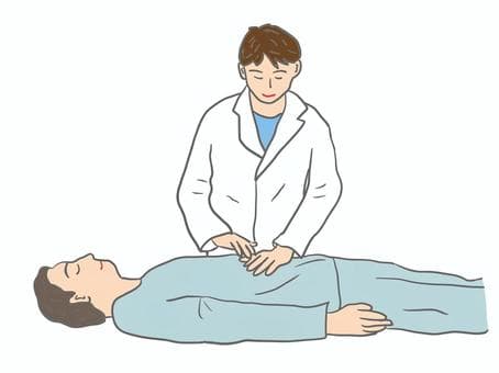 Illustration of a clinician performing a physical examination on a patient